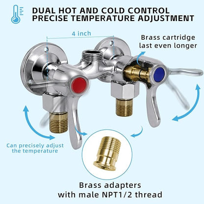 Outdoor Shower Kit Fixture Dual Handle Solid Brass 4 Inch Center Mix Valve with 59 Inch Hose and Showerhead Outdoor Shower System with ABS 6 Spray Mode Handheld Chrome Polish