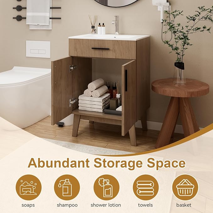 24" Bathroom Vanity Without Sink,Bathroom Vanity no Sink Vanity Combo with Two Soft Close Cabinet Doors, Modern Single Bathroom Cabinet Set with Metal Handles