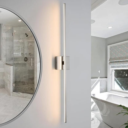 Bathroom Lighting Fixtures Over Mirror - 39 Inch Brushed Nickel Vanity Lights for Bathroom 28W Dimming LED Vanity Light Bar 3500K Modern Wall Sconce Lighting for Mural