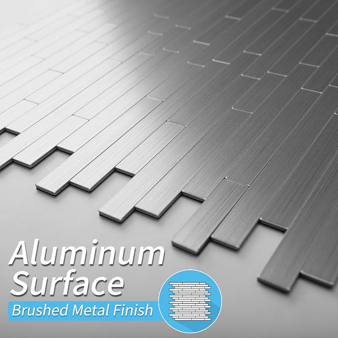 Art3d 10-Pack Metal Peel and Stick Backsplash Tile, Silver Parallel | 12" x 12", Stainless Steel, Self Adhesive, Anti-Corrosion, Waterproof, Lightweight, Ideal for Kitchens, Bathrooms