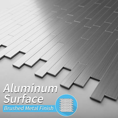 Art3d 10-Pack Metal Peel and Stick Backsplash Tile, Silver Parallel | 12" x 12", Stainless Steel, Self Adhesive, Anti-Corrosion, Waterproof, Lightweight, Ideal for Kitchens, Bathrooms