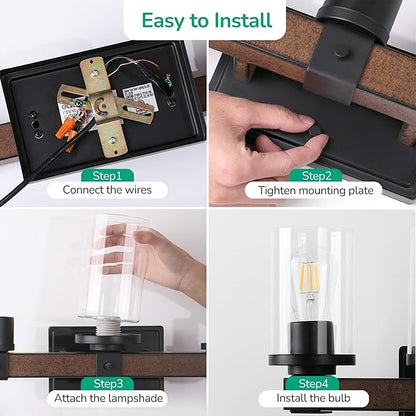 EDISHINE Farmhouse Vanity Lights for Bathroom, 3-Light Bathroom Vanity Lights Over Mirror, Wall Sconce with Clear Glass Shades for Vanity Table, Living Room(E26 Base)