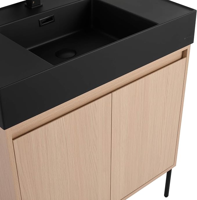 Crownpoint 30 Inch Bathroom Vanity with Sink, Black Sink, White Oak Finish, Full Assembly Required, Elegant Bathroom Vanities for Modern Homes