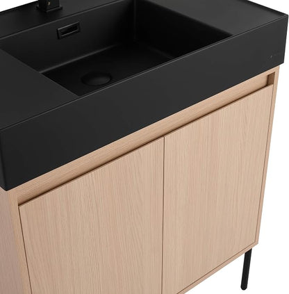 Crownpoint 30 Inch Bathroom Vanity with Sink, Black Sink, White Oak Finish, Full Assembly Required, Elegant Bathroom Vanities for Modern Homes