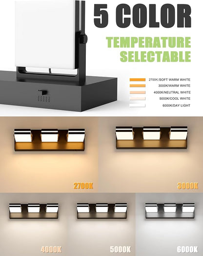VOLISUN 3 Light Bathroom Vanity Light, 24 inch Dimmable Bathroom Light Fixtures Over Mirror, 5 Color Temperatures, 180°Rotatable Head, Black LED Vanity Lights for Bathrooms-ETL Certificated