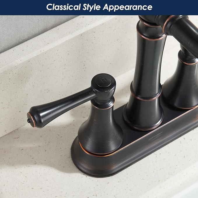 4" Centerset Oil Rubbed Bronze Bathroom Faucet for 2/3-Hole Sink | Includes Plastic Pop-Up Drain, Classic 4" Center Set Lavatory/Bath Vanity Faucets, 2-Handle High Arc 360° Swivel Brass Spout