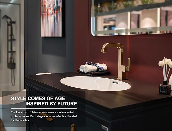 Lava Odoro Champagne Gold Bathroom Faucet Single Hole, Bronze Gold Bathroom Sink Faucet Single Handle Vanity Faucets with Drain Assembly, Restroom Solid Brass Faucets Deck Plate Included BF204-CB