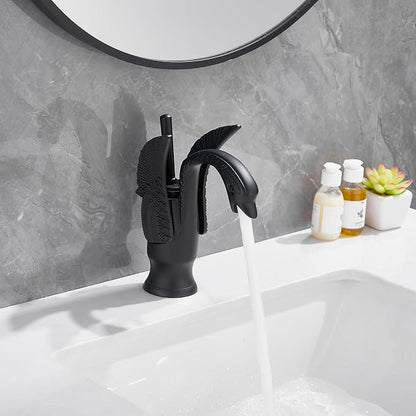 Bathroom Faucet Matte Black Swan Single Handle 1 Hole Bathroom Vanity Faucet Basin Tap Deck Mount Lavatory