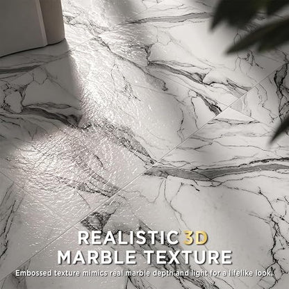 Marble Grain 12x12 Inch Peel and Stick Floor Tile, Ink Vein Marble, 20 PCS | NO Grout, NO Mess, For Kitchen Backsplash, Bathroom Update, Non-Slip & Scratch-Resistant