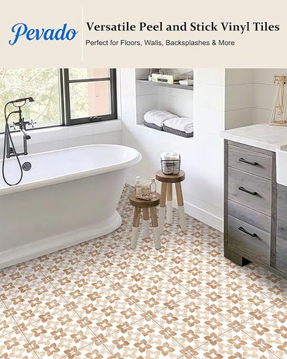 Peel and Stick Floor Tile, Waterproof Vinyl Flooring, Snap-Proof DIY Flooring Tiles for Bathroom, Kitchen, Fireplace, Wall, Backsplash, Stairs, No Residue, 20 Tiles-7.87" Thin Ver, Light Amber