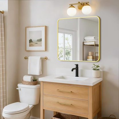 Vanity Bathroom Mirror, 30”x30” Gold Bathroom Mirror for Over Sink | HD Tempered Glass, Anti-Rust Frame, Wall Mirrors for Bathroom Sink, Living Room, Entryway, Bedroom