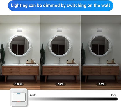 Combuh 16Inch LED Bathroom Vanity Light Bar Color Changing 3CCT Dimmable Shining Over Mirror Lighting Fixture Indoor Wall Sconces Modern 9W Chrome