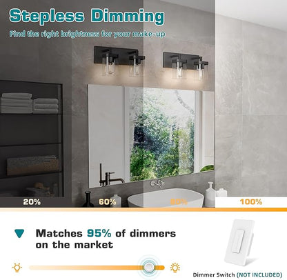 Bathroom Vanity Light, Square Design 2 Lights Morden Bathroom Lighting Fixtures Over Mirror, Black Light Fixtures for Living Room/Bedroom