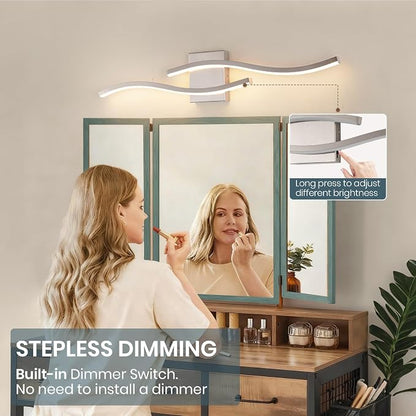 Brushed Nickel Curved 3000~6000K Bathroom Vanity Light Fixture Over Mirror, 31.5 inch Modern LED Wall Lamp 5CCT Dimmable Bathroom Light Fixture Modern Vanity Lighting