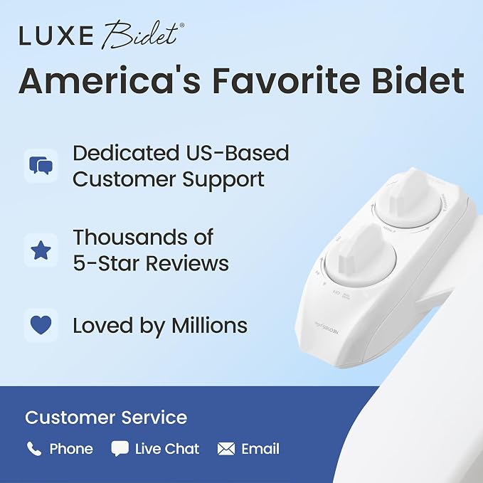 LUXE Bidet NEO 185 PLUS - Patented Bidet Attachment for Toilet, White | Non-Electric, Dual Nozzle, Slide-In Install, 360° Self-Clean, EZ-Lift to Clean, Feminine & Rear Wash