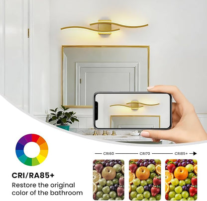 Gold LED Bathroom Vanity Lights: 31.5 Inch 20W Bathroom Lighting Fixtures Over Mirror 5CCT Dimmable 2700-5000K Vanity Lights Modern Bath Sconces Wall Light for Mirror Cabinets Bedroom Living Room