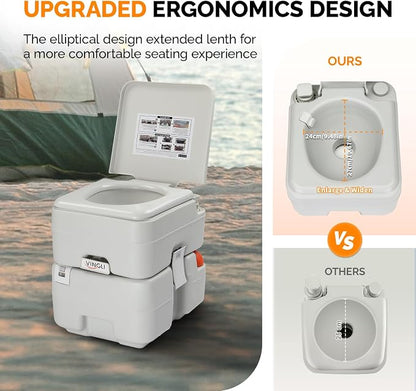 VINGLI Portable Toilet for Camping, 5.3 Gallon Capacity with Carry Bag, Camping Toilet with Detachable Waste Tank for Adult, Heavy Duty HDPE Construction for Outdoor Travel (White, 5.8 Gal)