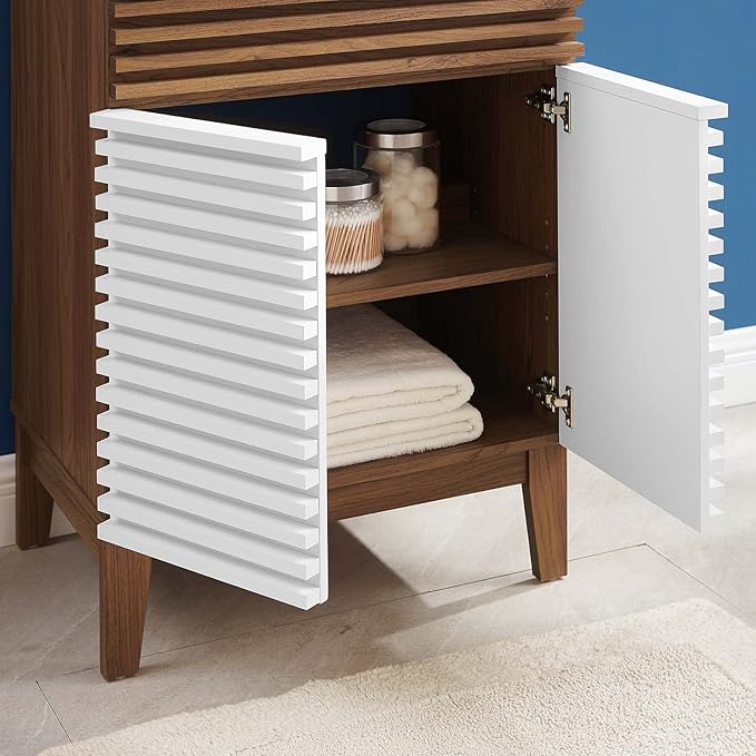 Modway Render Bathroom Vanity Cabinet in White Walnut - Sink Basin Not Included