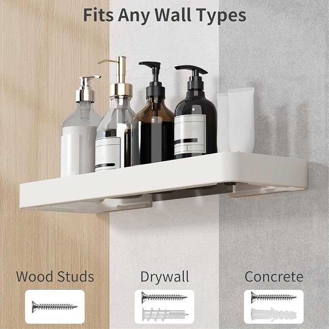 16-Inch Wall Shelf, Clear Tempered Glass with Matte White Aluminum Frame – Sleek Floating Bathroom Organizer