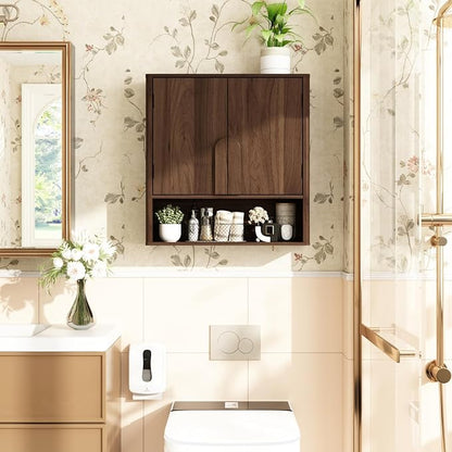 RUSTOWN Wall Mounted Bathroom Cabinets with Rounded Edges & Curved Handles | Adjustable Shelf, 3-Tier Over The Toilet Storage Cabinets, Modern Medicine Cabinet for Laundry Kitchen Living Room