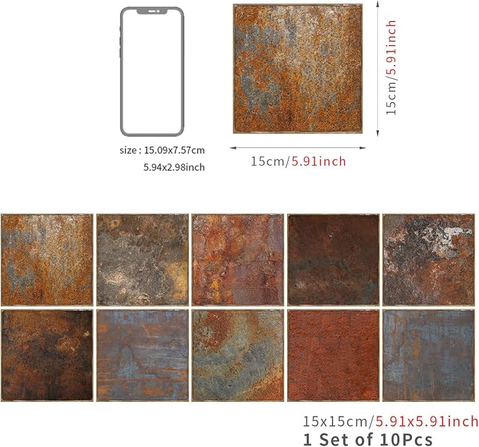 Alwayspon Vinyl Sticker Peel and Stick, Self-Adhesive Wall Tile Transfers Backsplash Sticker Decal for Kitchen Bathroom, 6x6inch/15x15cm 30Pcs, Stone Effect T049