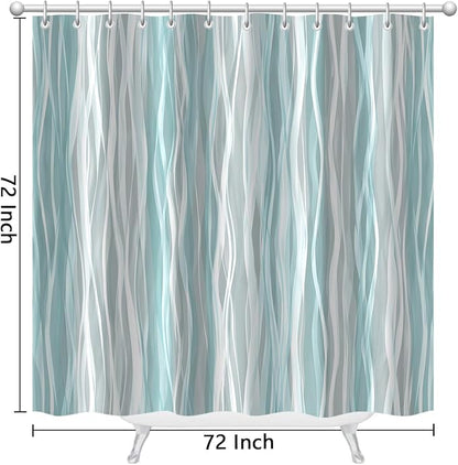 Moonslim Teal Grey Ombre Shower Curtain, Modern Wavy Abstract Striped Line Bathroom Curtain, Waterproof Fabric Bath Decor, 72 x 72 Inch