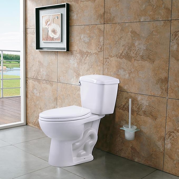 Hibbent Premium Round Toilet Seat with Cover Quiet Close, One-Click to Quick Release, Easy Installation Non-Slip Seat Bumpers, Slow Close Toilet Seat and Cover, Easy Cleaning-White Color