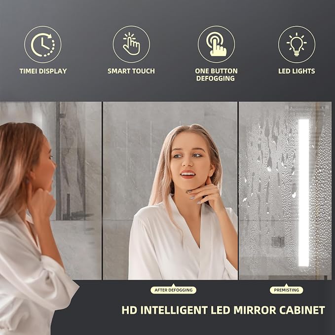 60" Double Sink Floating Bathroom Vanity,Bathroom Vanity with Sink Set Includes Open LED Smart Defog Mirror Cabinet, Modern Bath Vanity with Drawers,Wall-Mounted Bathroom Vanities,Dark Grey