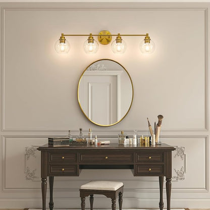 VONLUCE 4 Light Bathroom Vanity Light Fixtures, Gold Finish | Globe Glass Shades, E26 Sockets, Easy to install, Vanity Lights for Bedroom Hallway Living Room