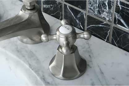 Kingston Brass KS4468BX Metropolitan Widespread Lavatory Faucet with Metal Cross Handle, Brushed Nickel,8-Inch Adjustable Center