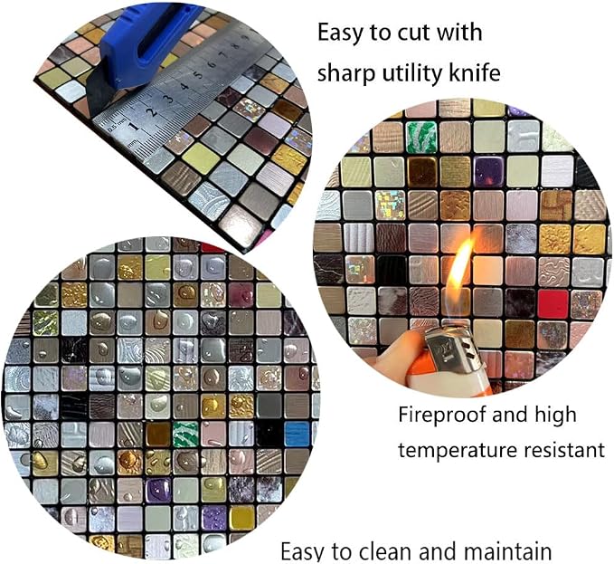 10 Sheets Peel and Stick Backsplash Tile for Kitchen, Self-Adhesive Mosaic Tile, Stick on Bathroom Vanities，Fireplace Décor, Laundry Table(11.81" X 11.81") (1.0 Color Mixing)