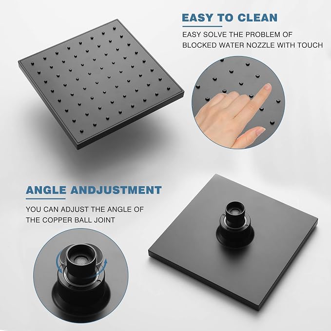 Esnbia Matte Black Tub Shower Kit, 6-Inch Rain Head, Valve, Trim Kit | Complete tub and shower trim kit with 6-inch rainfall head, single-handle control, tub spout, and valve. Matte Black finish.