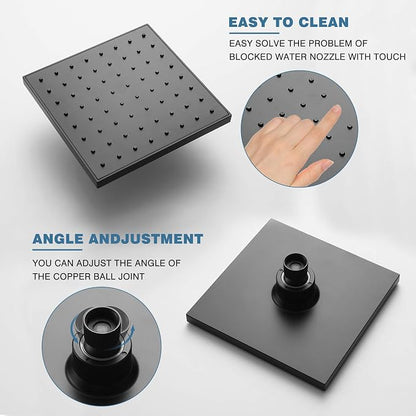 Esnbia Matte Black Tub Shower Kit, 6-Inch Rain Head, Valve, Trim Kit | Complete tub and shower trim kit with 6-inch rainfall head, single-handle control, tub spout, and valve. Matte Black finish.