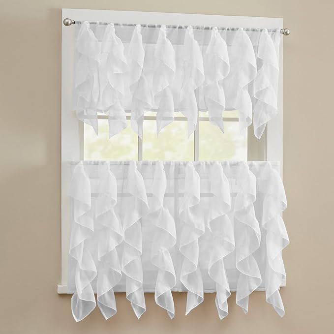 Sweet Home Collection 5 Pc Kitchen Curtain Set, Swag, Valance, Choice of 24 Sheer White, 36" Tier Pair