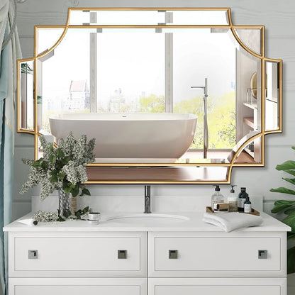 Gold Mirror for Wall, 32"x48" Large Decorative Mirrors for Wall Decor, Polished Bevelled Full Length Long Mirror for Living Room, Bathroom, Bedroom, Entryway