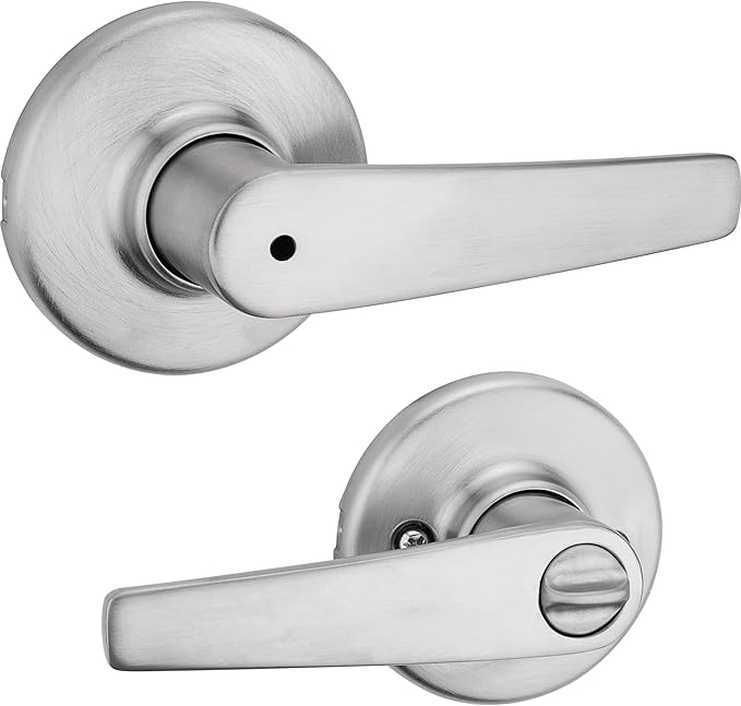 Kwikset Delta Interior Privacy Door Handle with Lock, Door Lever For Bathroom and Bedroom, Satin Chrome Reversible Keyless Turn Lock