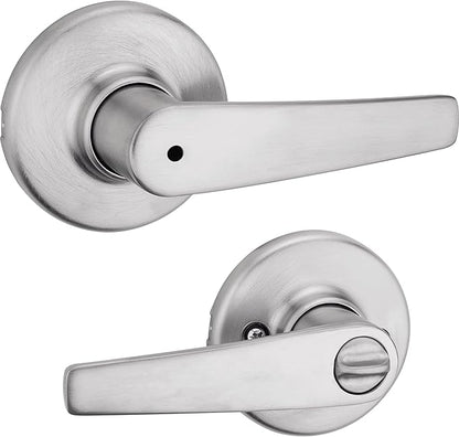Kwikset Delta Interior Privacy Door Handle with Lock, Door Lever For Bathroom and Bedroom, Satin Chrome Reversible Keyless Turn Lock