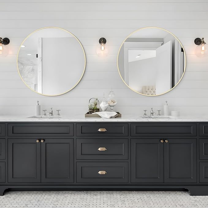 28 inch Round Mirror Gold Large Circle Wall Mirror for Bathroom with Metal Framed, Round Wall Mirror for Wall Decor, Vanity, Entryway Living Room