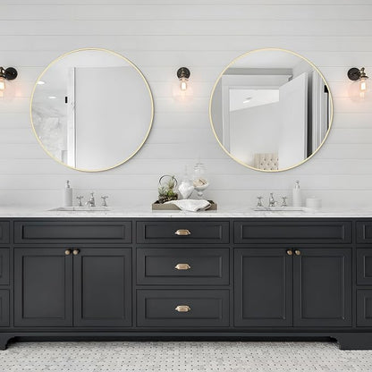 28 inch Round Mirror Gold Large Circle Wall Mirror for Bathroom with Metal Framed, Round Wall Mirror for Wall Decor, Vanity, Entryway Living Room