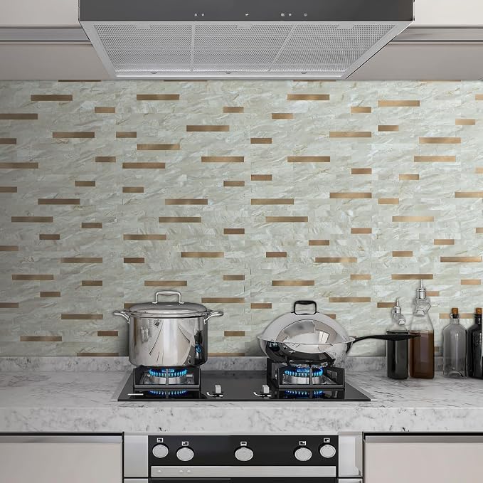 AULIGET 20 Sheets Faux Stone Peel and Stick Backsplash, Light Brown Marble Look PVC Wall Tiles Stick on Backsplash for Kitchen