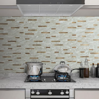 AULIGET 20 Sheets Faux Stone Peel and Stick Backsplash, Light Brown Marble Look PVC Wall Tiles Stick on Backsplash for Kitchen