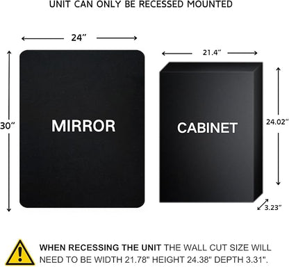 Matt Black Rectangle Recessed Bathroom Medicine Cabinet with Mirror Stainless Steel Metal Framed Rounded Rectangular Bathroom Cabinet with Mirror 24x30''