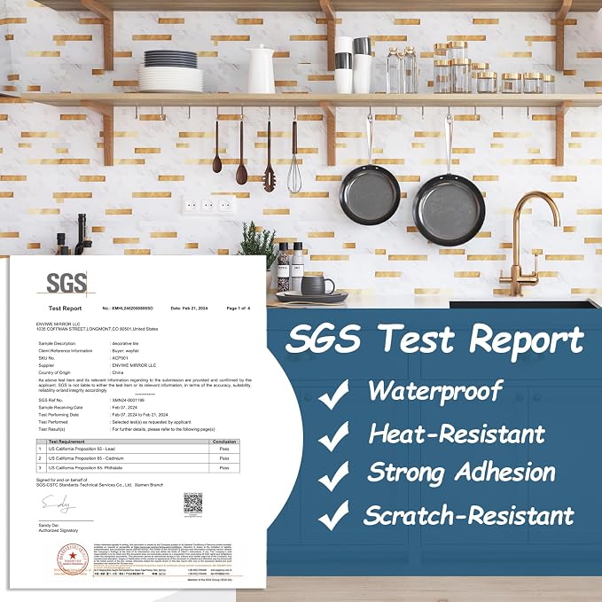 Yipscazo 2026 New Upgrade Peel and Stick Backsplash, Stick on Backsplash Tiles for Kitchen, Bathroom, Fireplace (10 Sheets, White Stone with Gold)