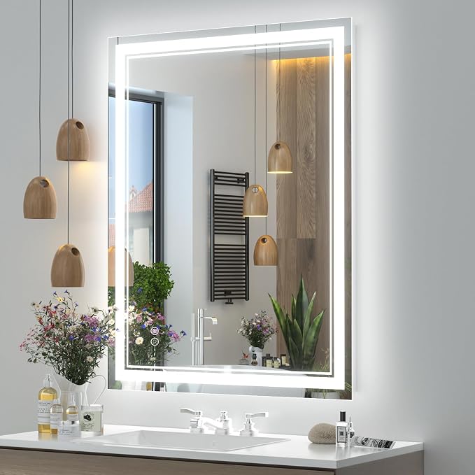 OKPAL 28x36 LED Bathroom Mirror, Anti-Fog Lighted Bathroom Mirror, Dimmable Lighted Vanity Mirror, LED Vanity Mirror with Lights, Shatterproof, ETL Listed, Horizontal/Vertical