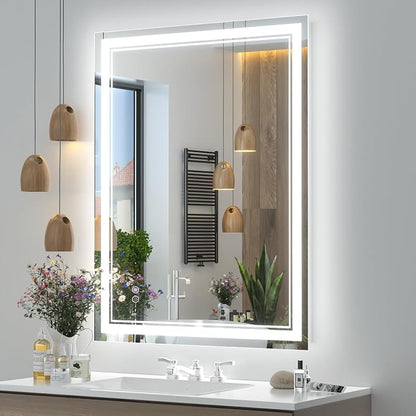 OKPAL 28x36 LED Bathroom Mirror, Anti-Fog Lighted Bathroom Mirror, Dimmable Lighted Vanity Mirror, LED Vanity Mirror with Lights, Shatterproof, ETL Listed, Horizontal/Vertical