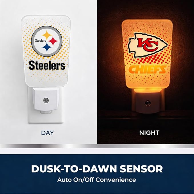 Party Animal NFL Team LED Night Light, Cleveland Browns | Energy-efficient LED light with auto-sensor & 3 light settings; Slim 5-inch design fits standard outlets for indoor use