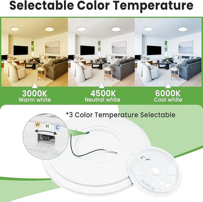 zemty Flush Mount Ceiling Light 9Inch 24W 2400LM Flat Led Lighting Fixture for Ceiling - 3000K 4500K 6000K Selectable - Super Thin & Low-Profile Round Lamp for Bedroom Kitchen Bathroom Garage, 6PACK