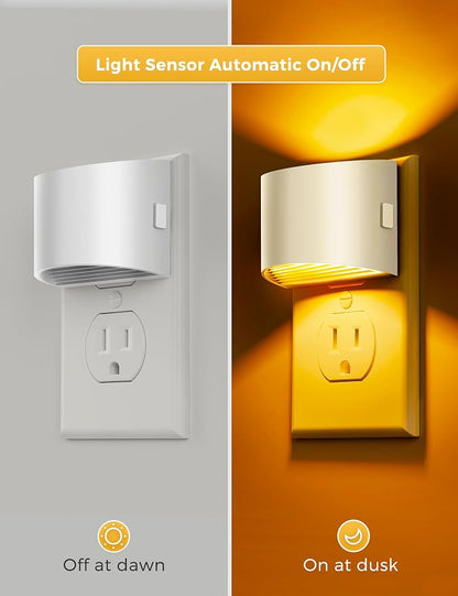 L LOHAS LED Night Light, Night Lights Plug into Wall with Dusk to Dawn | Sensor, 3 Brightness Level, 2 Pack, 1600K Amber, White Housing
