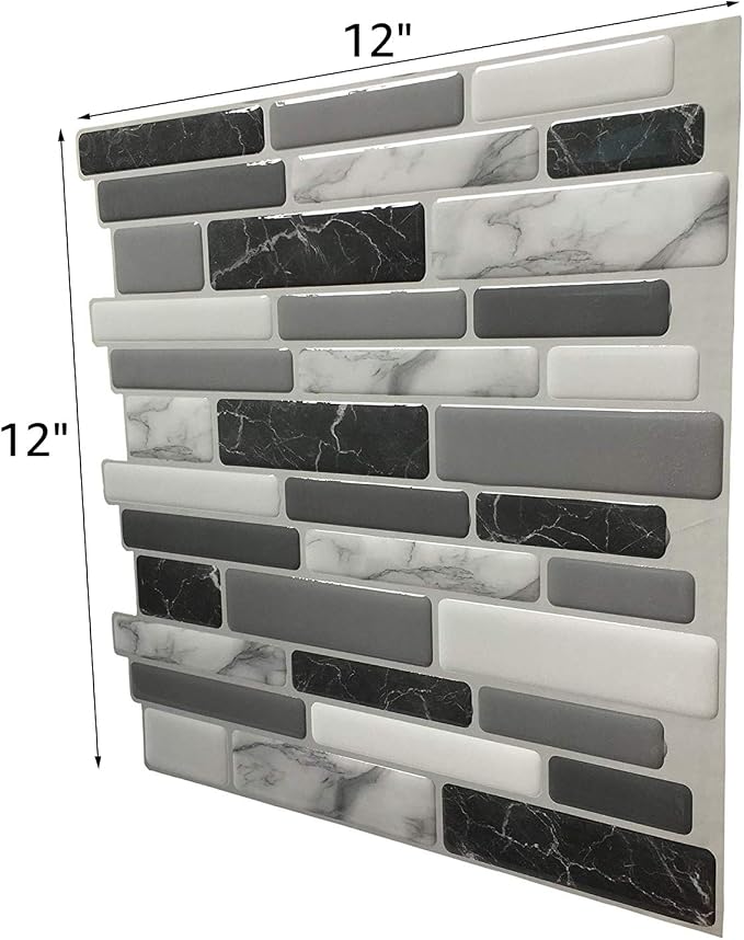 Art3d 6-Pack Peel and Stick Backsplash Wall Tile, 12 x 12 Inch, Marble Grey | Strong Adhesion, Lightweight, Cuttable, Waterproof, Fadeless, Crack Resistant, for Kitchen, Bedroom, Ideal for Recently Moved