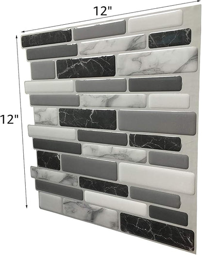 Art3d 6-Pack Peel and Stick Backsplash Wall Tile, 12 x 12 Inch, Marble Grey | Strong Adhesion, Lightweight, Cuttable, Waterproof, Fadeless, Crack Resistant, for Kitchen, Bedroom, Ideal for Recently Moved